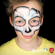 Line buster Skull Mask step-by-step Tutorial Kids Skull Face Paint, Skeleton Face Paint For Kids, Face Paint Step By Step, Face Painting Halloween Kids, Kids Face Painting, Monster Face Painting, Paint Step By Step, Skeleton Face Paint, Halloween Makeup For Kids