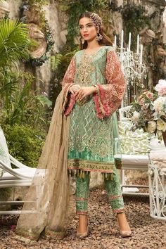 Stylish Hand Made Dress In Green Color.With Tilla Threads Embroidery Sequance Savroski Crystals And Pearls Work.Stylish Eid Dresses Available.Designer Collection. Multicolor Embroidered Dress With Dupatta For Spring, Spring Dresses With Multicolor Embroidery And Dupatta, Eid Green Lace Work Dress, Eid Green Dress With Lace Work, Green Lace Dress For Eid, Traditional Green Lace Dress, Maria B Party Wear, Latest Pakistani Dresses, Pakistani Dresses Online