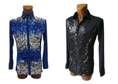 Soft, two way stretch shirt with shiny sequin front. Both sides ( sequin front and back)  are stretchy. Traditional collar and buttons. Single barrel button cuff.  Hand wash. The default colour is black, but we can also make it in Silver Blue Sequin / Blue back or Gold / Pink sequin / Pink back, Silver Blue sequin / Black back and more. Apart from listed sizes this shirt can also be custom made to your size for £10.00 surcharge. Fitted Sequin Shirt For Night Out, Sequin Pink, Mens Dress Shirts, Blue Back, Mens Dress, Pink Sequin, Tee Dress, Silver Blue, Mens Shirt Dress