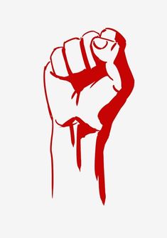 a red fist drawn on top of a white background