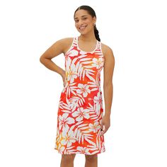 Hello, and welcome to my shop! 😄 This orange and white tropical women's racerback dress is perfect for that holiday spring family gathering, or special engagement. Whether it's hitting the town or lounging around. They are made for total comfort in any situation, the 96% poly and 4% jersey-knit fabric blend feels soft to the touch and makes for a excellent wearing experience. It comes with a white seam thread color to match the dress. Product Details ☞ Material: 96% polyester, 4% spandex ☞ Medium fabric / Tear away label ☞ Regular fit / Cinched back Sizing & Colors ☞ Orange and White Tropical pattern design ☞ XS, S, M, L,XL Care Instructions ☞ Do not dry-clean; Iron, steam or dry ☞ low heat; Tumble dry: low heat; ☞ Do not bleach; Machine wash: cold Processing & Shipping ☞ Our usual proces Orange Sleeveless Beach Dress, White Casual Sundress For Vacation, White Tropical Print Sundress For Vacation, White Sundress For Vacation, White Tropical Printed Dress, Orange Sleeveless Dress For Holiday, Tropical White Printed Dress, White Tropical Sundress For Spring, Orange Printed Sundress For Vacation