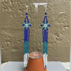 Handmade With Czech Glass Seed Beads And 925 Sterling Silver Hooks By A Young Chicana Artist. Please Allow 2 Weeks To Be Made And Shipped. Some Flexibility With Colors, Comment For Any Questions! Make A Bundle Of 3 For Free Shipping Traditional Dangle Jewelry With Bead Caps, Nickel-free Purple Beaded Earrings With Czech Glass, Czech Glass, Seed Beads, Womens Sizes, Jewelry Earrings, 925 Sterling Silver, Women Jewelry, Beads