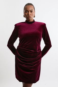 Plus Size Tailored Velvet High Neck Mini Dress Cherry Coded, Petite Work Outfits, Deep Red Dress, Petite Wedding Guest Dresses, Plus Size Workwear, High Neck Mini Dress, Tall Dresses, Outfits Petite, Petite Coat