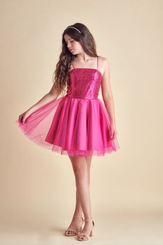 Sequin and Tulle Party Dress in Fuchsia Tulle Party Dress, Full Tulle Skirt, Bat Mitzvah, Fit And Flare Dress, Flare Dress, Fit And Flare, Tulle Skirt, Bodice, Party Dress