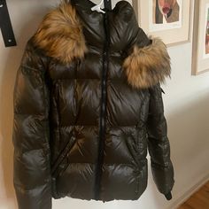 S13 Dark Green Zipper Puffer Coat W/ Faux Fur Hood Size Medium. Never Worn. Ran Smaller Than I Thought It Would. Winter Down Outerwear With Faux Fur Lining, Cold Weather Outerwear With Faux Fur Trim, Faux Fur Trim Down Outerwear For Cold Weather, Down Outerwear With Faux Fur Trim For Cold Weather, Outdoor Down Outerwear With Faux Fur Trim, Outdoor Faux Fur Outerwear With Trim, Faux Fur Puffer Outerwear For Cold Weather, Fur Hood, Puffer Coat