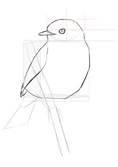 a drawing of a bird sitting on top of a piece of paper with lines in the background