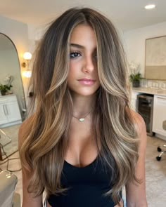 80 Cute Layered Hairstyles and Cuts for Long Hair in 2024 Long Hair Dimensional Layers, Layers Blonde Highlights, Brunette Beige Highlights, Blond Highlights Layered Hair, Blonde Balayage Layered Hair, Light Brown Hair Ideas For Summer, Balayage Hair Summer, Blond And Brunette Hair, Layers On Long Brown Hair