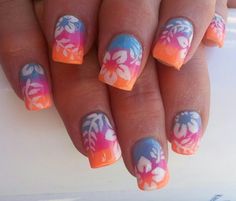 Hawaii Inspired Nails Short, Caribbean Inspired Nails, Paradise Nails Tropical, Key West Nails, Hawaiian Themed Nails, Vacation Toe Nails, Luau Nails, Island Nails Tropical