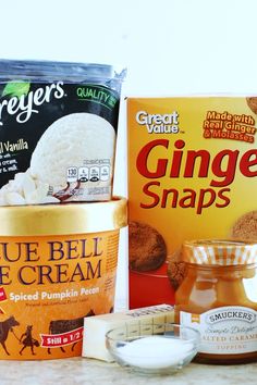 three different types of ice cream are on the counter next to each other, including butter and sugar