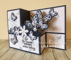 a close up of a greeting card with butterfly dies on the front and bottom