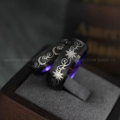 IMG_4609 Adjustable Black Couple Rings For Promise, Spiritual Black Jewelry For Promise, Gothic Engraved Wedding Rings, Black Engraved Ring For Promise, Mystical Sun And Moon Design Jewelry For Wedding, Black Symbolic Jewelry For Promise, Black Engraved Round Ring, Black Spiritual Engraved Ring, Spiritual Wedding Rings With Sun And Moon Design