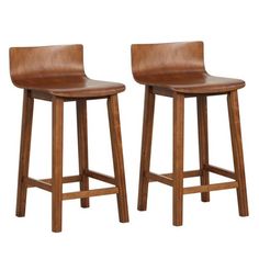 two wooden barstools sitting next to each other