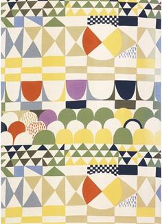 an abstract rug with various shapes and colors