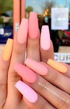 Matte Pink Nails, Fun Summer Nails, Coffin Nails Matte, Nails Yellow, Peach Nails, Special Nails, Matte Nails Design, Vibrant Nails, Disney Nails