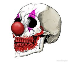 a drawing of a skull with a clown nose