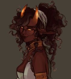 a drawing of a woman with horns on her head and glasses in her hand,