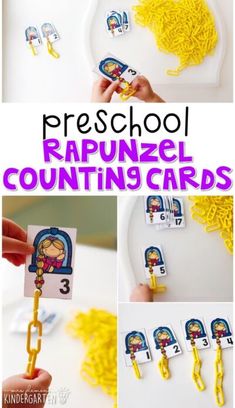 this is a collage of pictures showing how to use the numbers in preschool activities