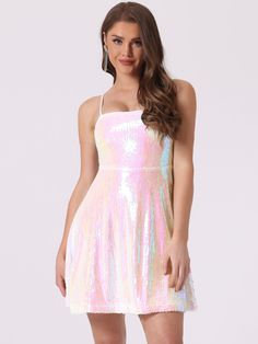 Shop Allegra K for adjustable spaghetti strap party glitter sparkle sequin dress you are looking for, get more women's dresses for yourelf. Order now! Free Returns! Holographic Dress, Sparkly Mini Dress, Mini Party Dress, Midi Tank Dress, Sequin Midi Dress, Halloween Women, Womens Clothing Sizes, Dress Pink, Mini Dress Party