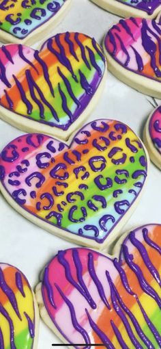 decorated heart shaped cookies with colorful icing