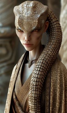 a woman in a costume with snakes on her head