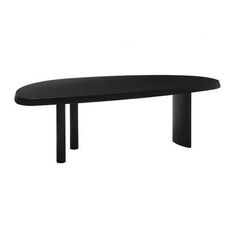 an oval table with black legs on a white background