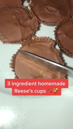 three ingredient homemade reese's cups on a plate with the title 3 ingredients homemade reese's cups