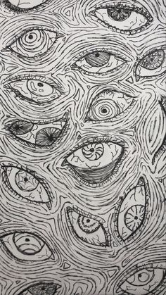 an artistic drawing with many different types of eyes in the middle of each eyeball