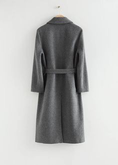 Relaxed Wool-Blend Pile Coat - Grey - & Other Stories WW Belted Wool Coat With Lapel Collar For Winter, Belted Long Wool Coat For Fall, Long Belted Wool Coat For Fall, Winter Wool Long Coat With Belt, Winter Long Belted Wool Coat, Long Winter Outerwear With Belted Cuffs, Long Belted Wool Outerwear, Belted Long Wool Outerwear, Long Wool Belted Outerwear