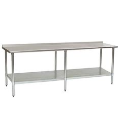 a stainless steel table with two shelves on each side