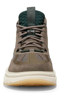 Designed for adventure and comfortable strides, this water-resistant chukka features signature foam cushioning underfoot and a flexible grooved sole. Water-resistant Lace-up style ZERØGRAND cushioned footbed Leather and textile upper/textile lining/rubber sole Imported Casual Green Hiking Boots With Boost Midsole, Green Hiking Boots With Boost Midsole For Outdoor, Sporty Green Leather Hiking Boots, Khaki Outdoor Sneakers With Cushioned Footbed, Casual Green Sneakers For Adventure, Green Sporty Waterproof Boots For Adventure, Sporty Green Waterproof Boots For Adventure, Green Leather Waterproof Boots For Sports, Green Leather Waterproof Sports Boots