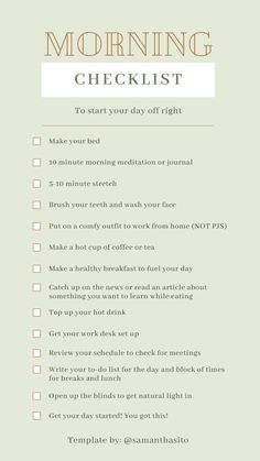 Morning Checklist, Studera Motivation, Morning Routine Checklist, Healthy Morning Routine, Trening Fitness, Self Care Bullet Journal, Morning Meditation, Life Routines, Vie Motivation