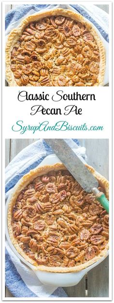 a pecan pie is shown with the title above it and an image of pecan pie