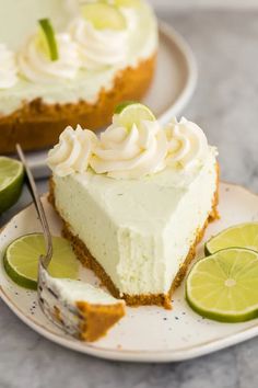 a slice of key lime pie on a plate