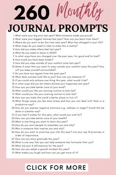 Here is a collection of 260+ monthly journal prompts to give you enough stimuli to get you started. June Journal Prompts, Prompts For Self Growth, Monthly Journal Prompts, January Journal Prompts, New Year Journal, Creative Questions, Kate Hall, Writing Questions, January Journal