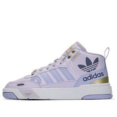 (WMNS) Female Adidas originals Post Up Skate shoes H00217 (SNKR/Light/Mid Top/Women's/Non-Slip) Adidas Iridescent Shoes, Adidas High-top Sneakers With Logo, Purple High-top Adidas Sneakers, Inspi Outfit, Mid Top, Cadillac Escalade, Skate Shoes, Stylish Sneakers, Cadillac