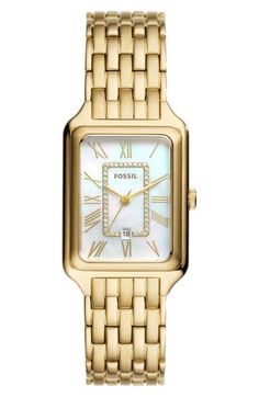 Rectangular Watch, Gold Plated Watch, Watch Set, Fossil Watch, Fossil Watches, Women Watches, Roman Numeral, Skagen