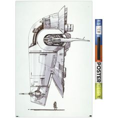 an image of a drawing of a rocket ship in pencil and watercolor on paper