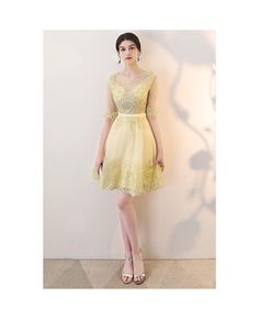 Get 10% off now! Buy gorgeous gold short tulle homecoming party dress with sheer sleeves at cheap price online. Free stable shipping and pro custom service since 2009. Gold Mini Dress For Prom Season, Gold Summer Dress For Banquet, Gold Summer Banquet Dress, Gold Mini Dress For Wedding And Prom Season, Gold Homecoming Dress For Summer, Gold Summer Homecoming Dress, Gold Tulle Dresses For Prom Season, Gold Mini Dress For Wedding, Gold Prom Dress For Spring