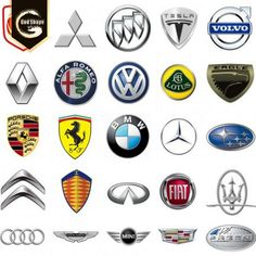 many different types of car logos are shown in this image, including the emblems