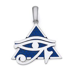 Love innovation? Looking for the new trend? We've taken fine jewelry and combined in with the art of enamel to produce eye popping pieces, adding much needed flavor to the traditional ways of jewelry. What are you waiting for? Differentiate yourself with this one of kind Eye of Horus Pyramid piece! Product Information Metal Type: 10k or 14k Yellow/Rose/White Gold Weight: 10k - 2.7 g | 14k - 2.8 g Pendant Size: Height - 1.25 inch | Width - 1 inch Enamel Color: Blue Chain Information Type: Rolo Ch Symbolic White Gold Stainless Steel Jewelry, Symbolic Hallmarked Metal Jewelry, Blue Engraved Amulet Style Jewelry, Blue Engraved Amulet Jewelry, Symbolic Evil Eye Pendant Jewelry, Evil Eye Enamel Jewelry As A Gift, Evil Eye Enamel Jewelry Gift, Blue Enamel Pendant Jewelry, Silver Enamel Fine Jewelry