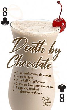 an advertisement for a chocolate milkshake with cherry on top