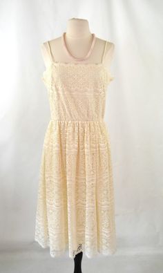 1970s Ivory Lace Overlay Spaghetti Strap Sundress, Alternative Wedding Gown Alternative Wedding Gown, Sleeveless Wedding Gown, Cadiz, Alternative Wedding, Ivory Lace, Lace Overlay, Wedding Gown, Sundress, Wedding Gowns