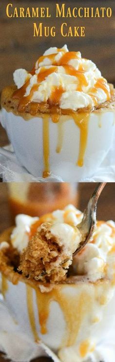 caramel macchiato mug cake with whipped cream