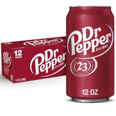 dr pepper soda is shown next to a box of 12 ounces per case on a white background