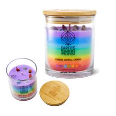 7 Chakra Crystal Candles are formulated with a blend of organic herbs and essential oils and combine color therapy with aromatherapy to enhance energy healing sessions and meditations. Each chakra candle is hand-poured and made with 100% soy wax. The size of each chakra candle is 7.10 Oz 200g and has about 50 Hours of burn time. Once the chakra candle has burned retrieve your crystal and carry it with you or place it in a sacred space to aid in future meditation. It is associated with the earth Gel Wax, Chakra Candle, Chakra System, Find Balance, Crystal Candle, Earth Elements, Crystal Healing Stones, 7 Chakra, Crystal Candles