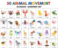 the 50 animal movement handprints are available for children to use on their hands