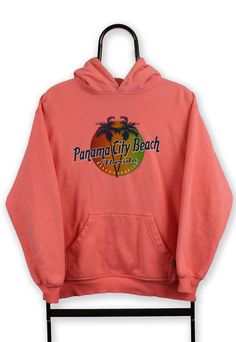 Pink hoodie with Panama City Beach graphic. Super cute for Summer and in good condition. Size / Measurements (approx.): Pit to pit-54cm Length-61cm Vintage Hooded Sweatshirt With Logo Print, Vintage Graphic Print Sports Hoodie, Vintage Sports Hoodie With Graphic Print, Vintage Crew Neck Sweatshirt With Kangaroo Pocket, Casual Winter Sweatshirt With Front Print, Beach Souvenirs, Panama City Beach Florida, Mens Hoodies, Vintage Hoodies