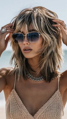 31 Trendy Hairstyles for 2025: Pixie Cuts, Braids, Long Waves & Bridal Hair Ideas for Women Wavy Lob Haircut Mid Length, Beach Hair Highlights, Mid Length Hair With Long Layers, Lob With Highlights, 2025 Haircuts For Women, Waves Bridal Hair, Wavy Lob Haircut, Bridal Hair Ideas, Shaggy Lob