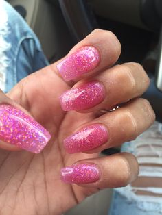 Pink Sparkle Nails, Pink Sparkly Nails, Purple Glitter Nails, Glitter Rosa, Glittery Nails, Simple Acrylic Nails, Orange Glitter