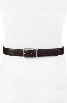 Polished hardware fastens this smooth leather belt that reverses from black to brown to double your wearing options. 1 1/4" belt width Leather/polyurethane Imported Modern Belts With Removable Belt For Business Casual, Brown Belt Buckles For Workwear, Modern Brown Belts For Office Wear, Leather Belts And Suspenders With Removable Belt For Work, Modern Brown Belt Buckles For Business, Modern Brown Belt Buckle For Business, Brown Leather Belt Buckles For Office, Brown Belt With Self Belt For Workwear, Modern Brown Belt For Business